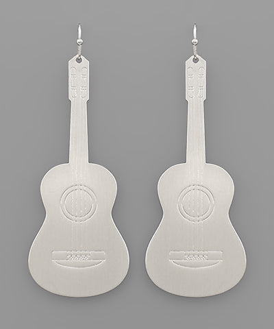 Satin Silver Guitar Earrings