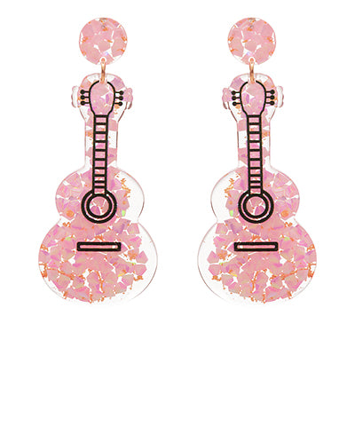 Glitter Guitar Shape Earrings